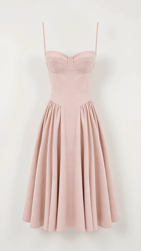 Pink Blush dress with thin straps on a white background