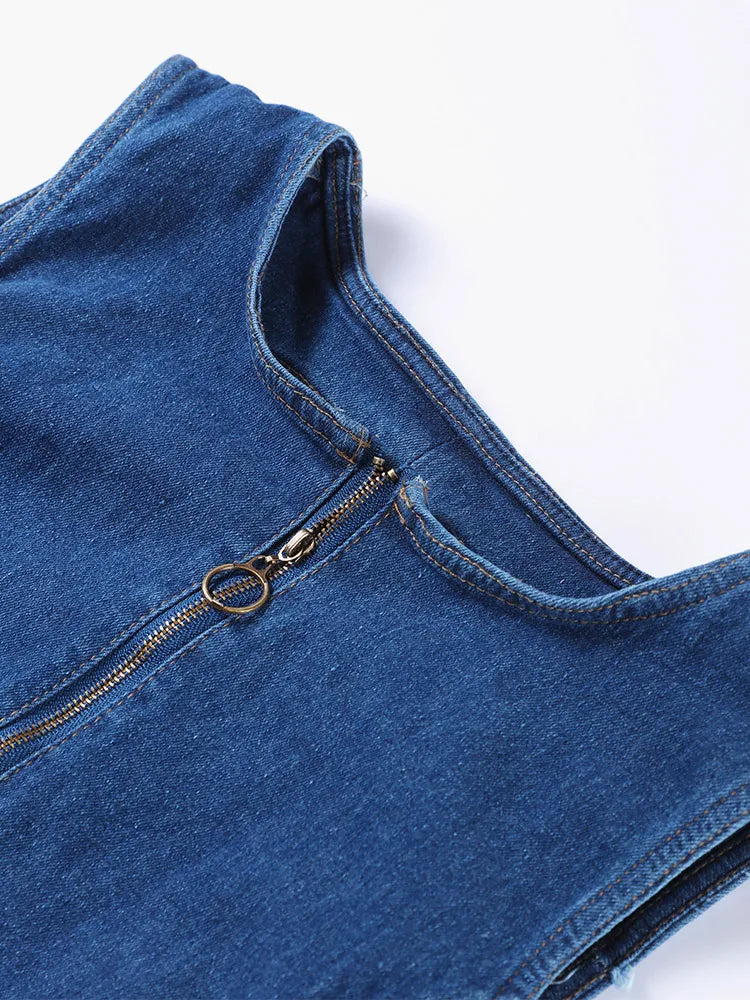 Denim Heart Backless Sleeveless Jumpsuits Romper