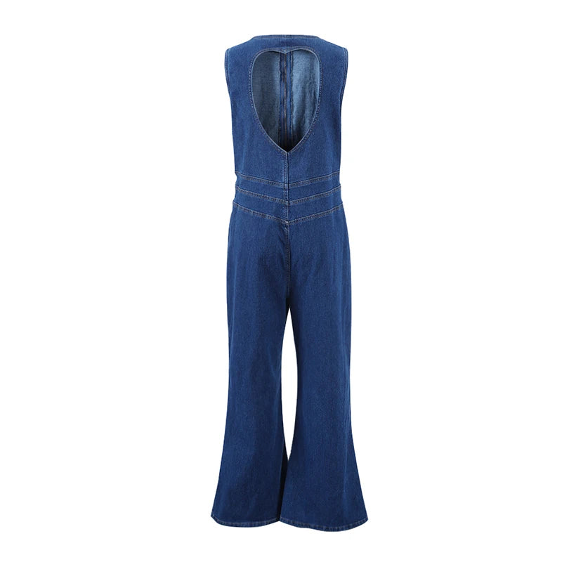 Denim Heart Backless Sleeveless Jumpsuits Romper