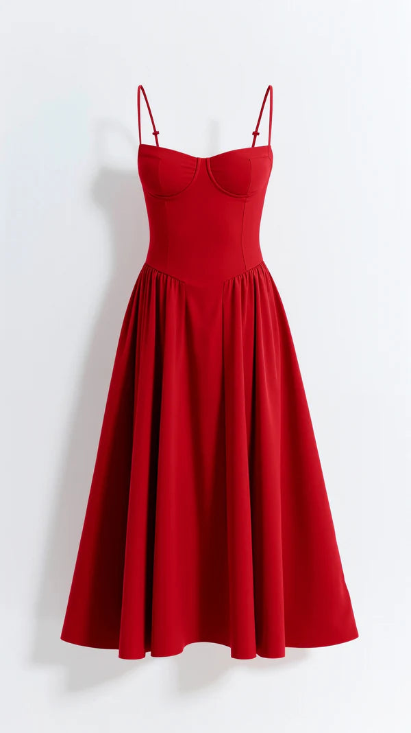 Red dress with thin straps on a white background