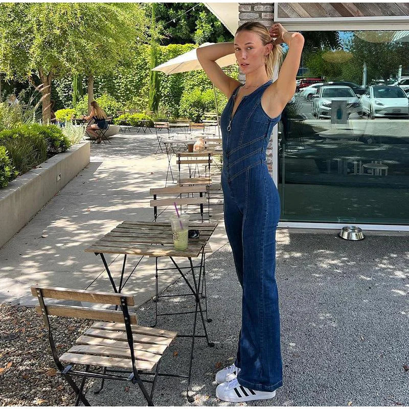 Denim Heart Backless Sleeveless Jumpsuits Romper