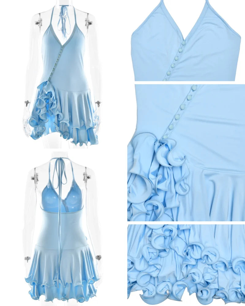 Ruffle Hem V-Neck Mini Dress