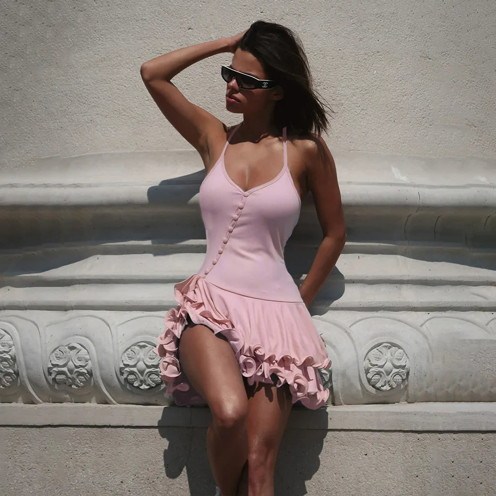 Ruffle Hem V-Neck Mini Dress