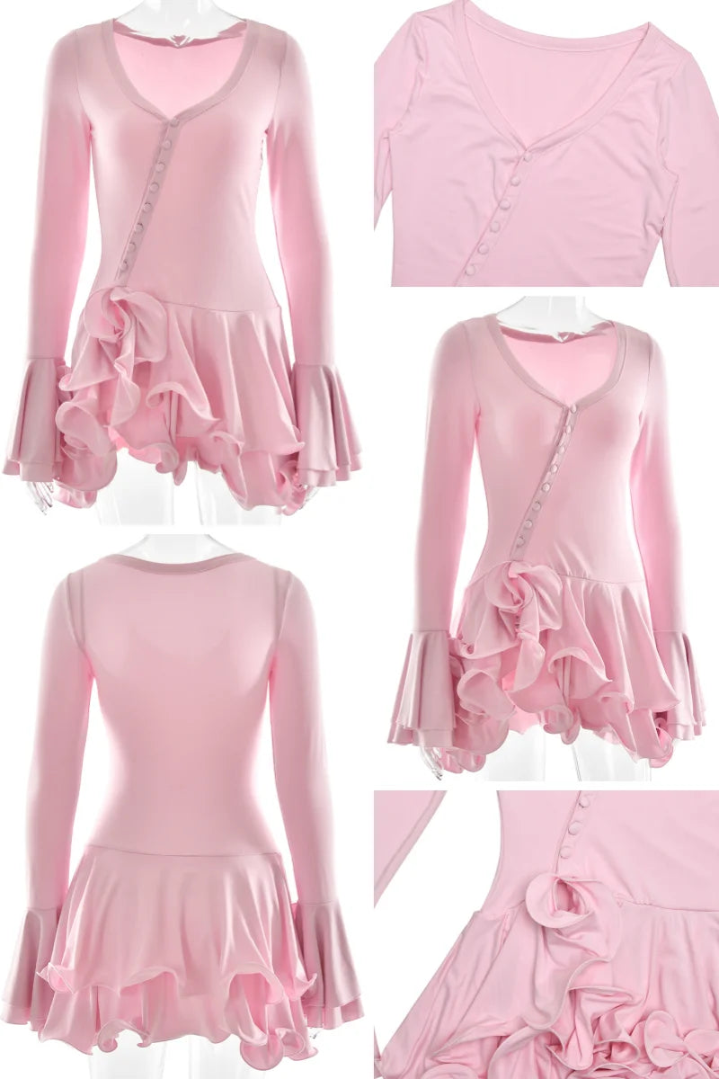 Ruffle Hem V-Neck Mini Dress
