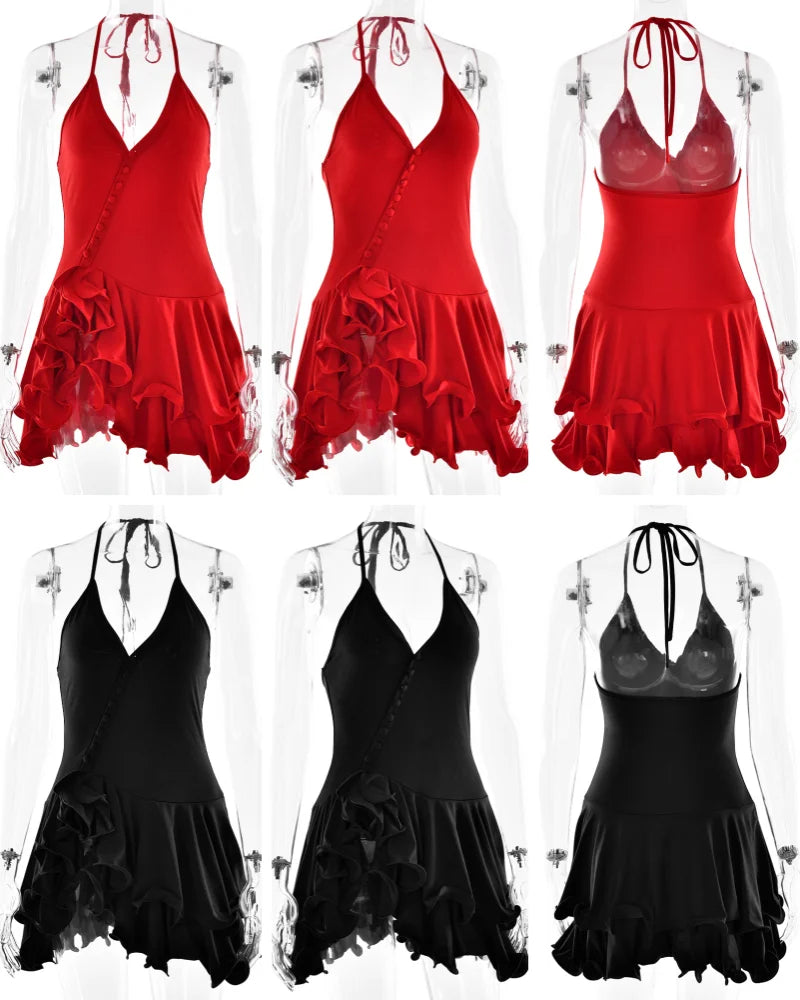 Ruffle Hem V-Neck Mini Dress