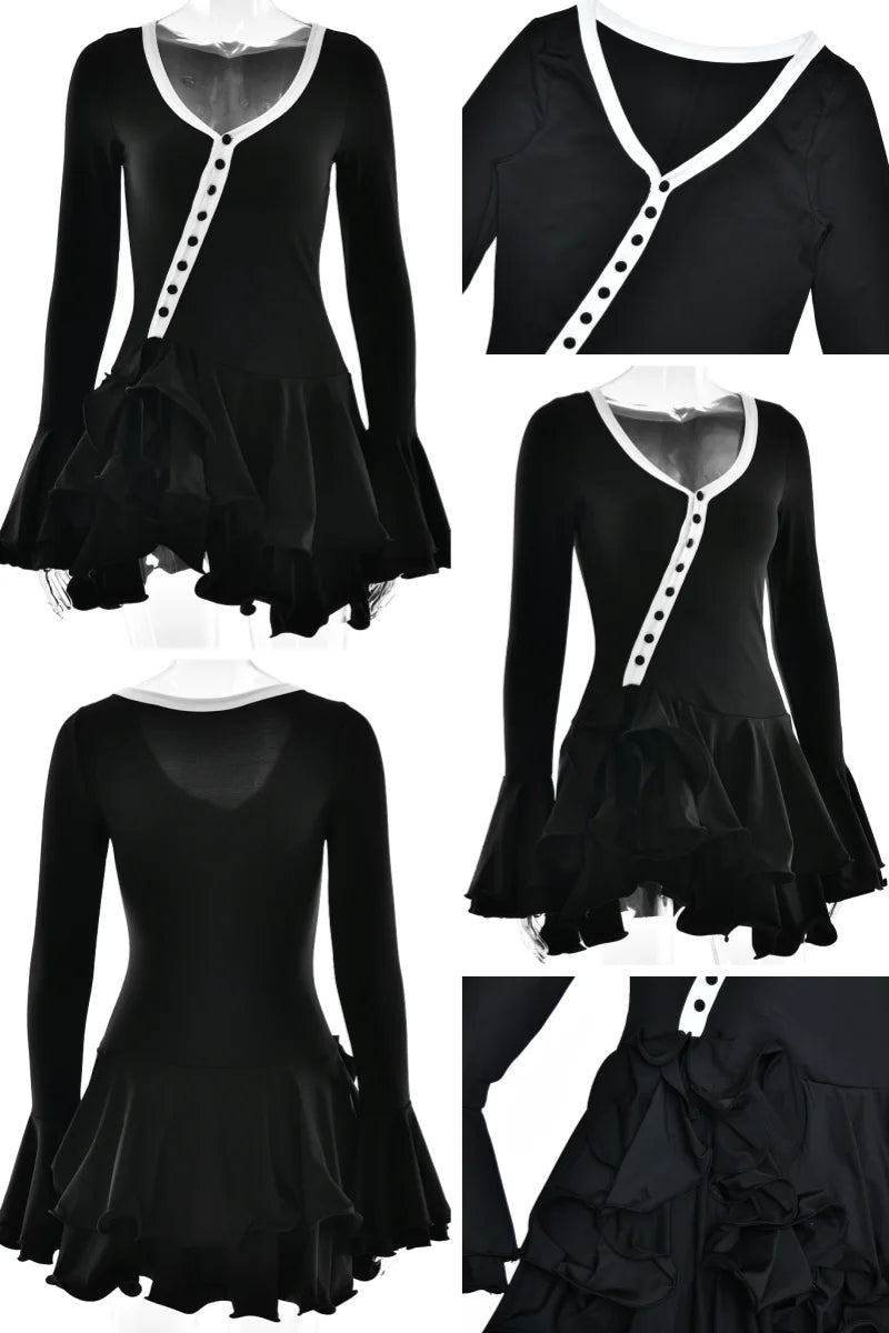 Ruffle Hem V-Neck Mini Dress