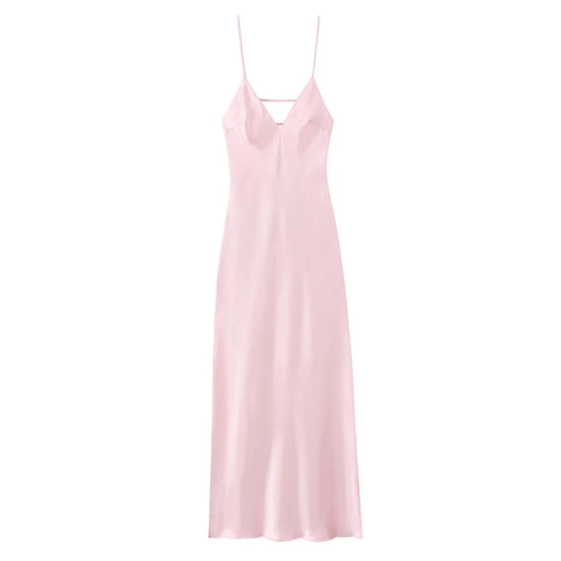Elegant Sling Dress Sleeveless V Neck High Waist Chic Lady