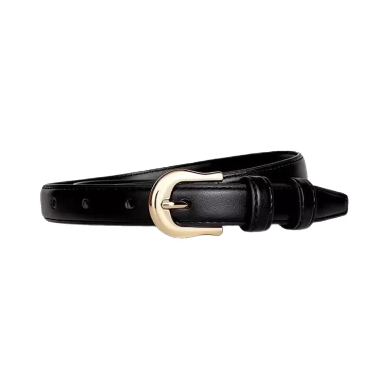 Black belt with a gold buckle on a white background