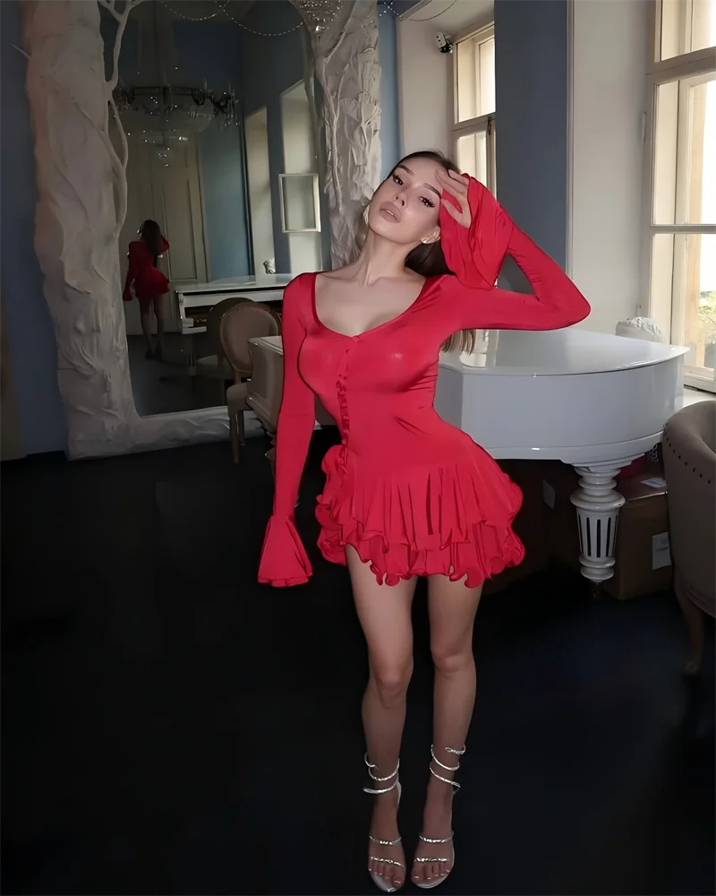 Ruffle Hem V-Neck Mini Dress