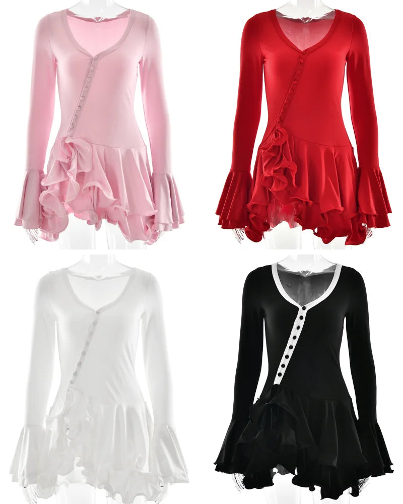 Ruffle Hem V-Neck Mini Dress