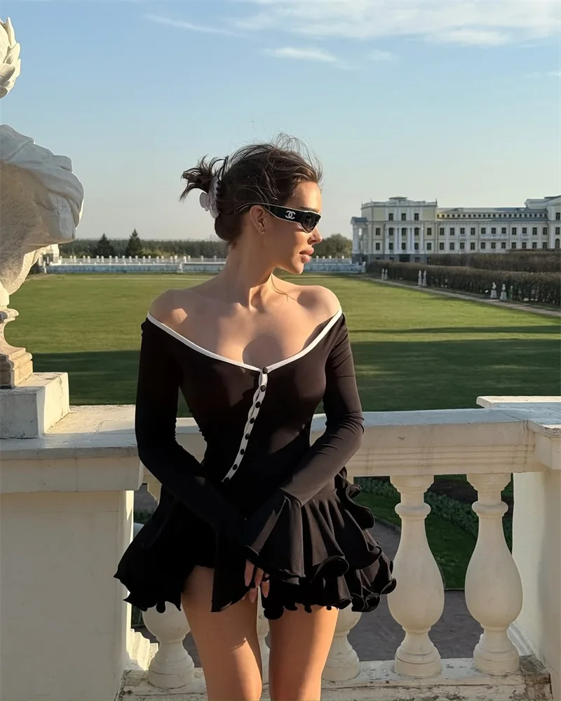 Ruffle Hem V-Neck Mini Dress