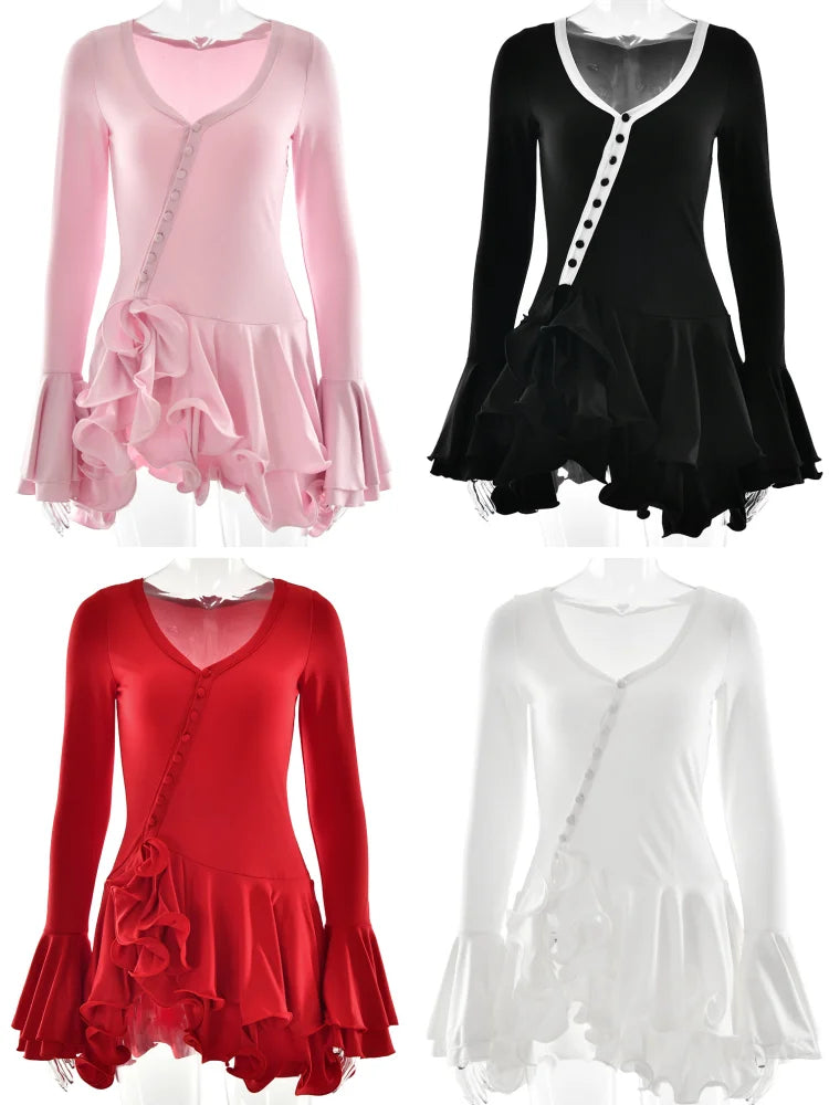 Ruffle Hem V-Neck Mini Dress