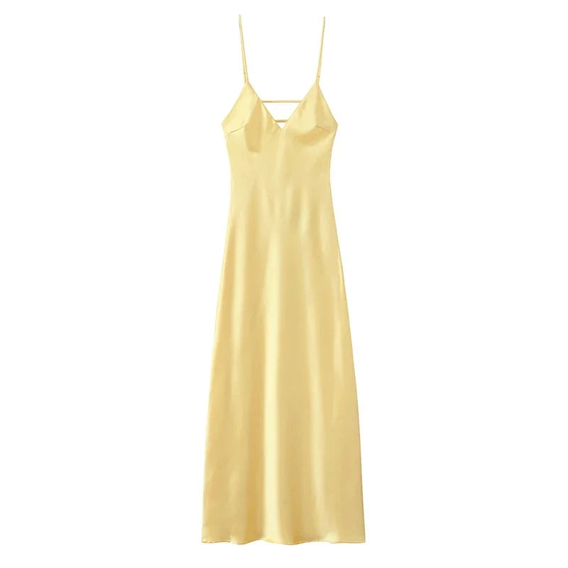 Elegant Sling Dress Sleeveless V Neck High Waist Chic Lady