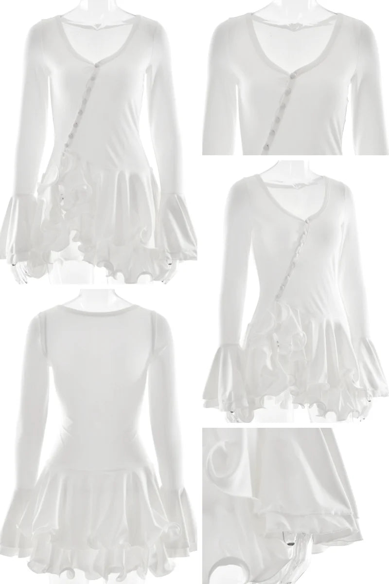 Ruffle Hem V-Neck Mini Dress