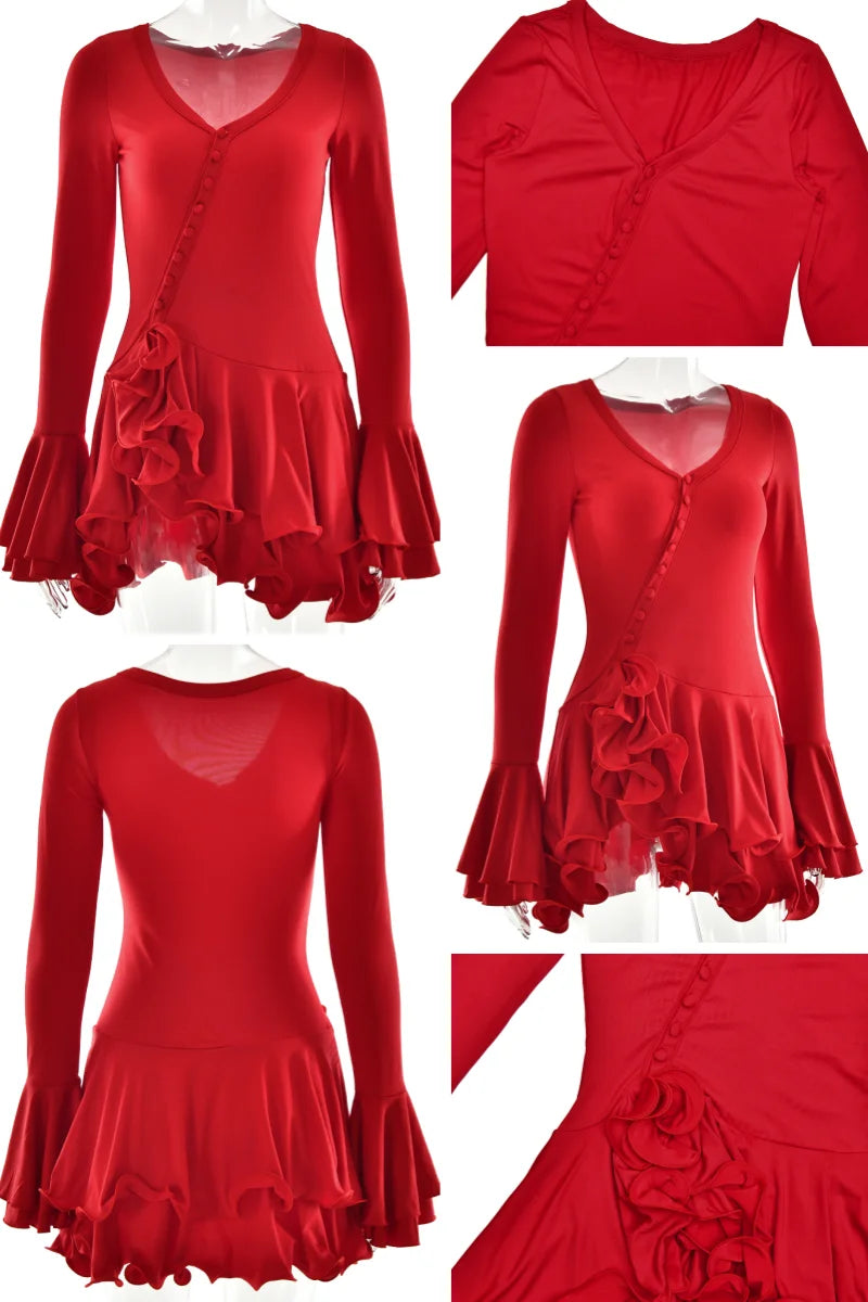 Ruffle Hem V-Neck Mini Dress