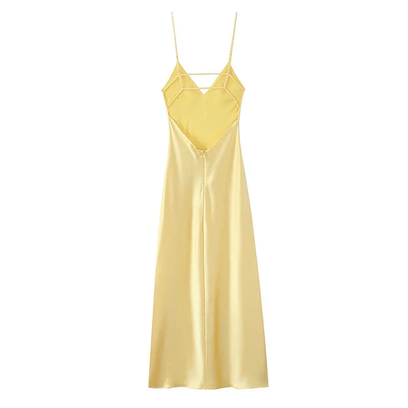 Elegant Sling Dress Sleeveless V Neck High Waist Chic Lady