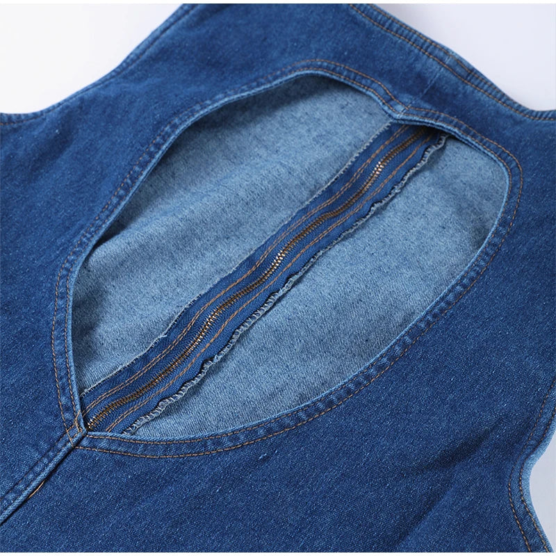 Denim Heart Backless Sleeveless Jumpsuits Romper
